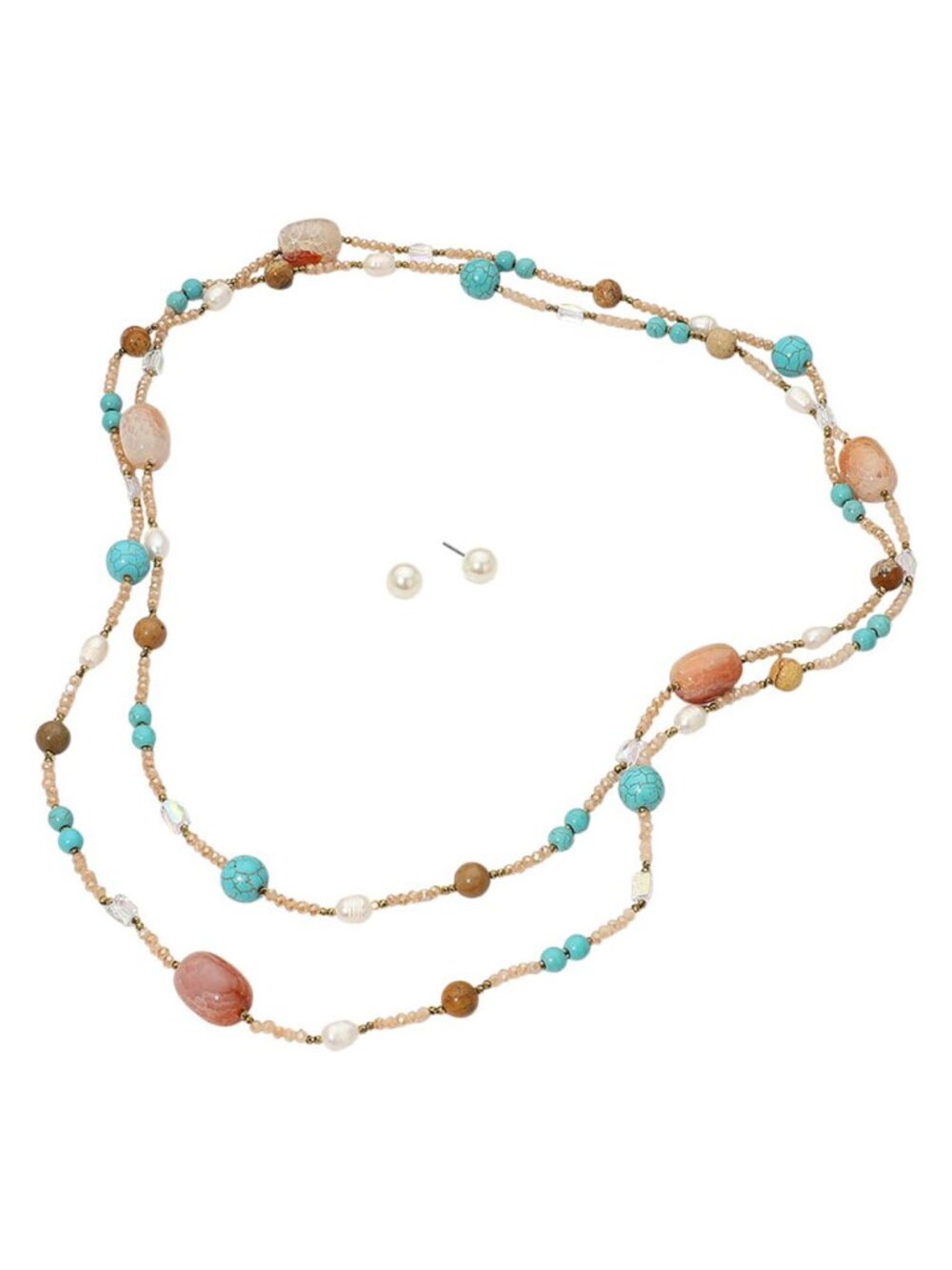 Tigerstars Multi Color Layered Natural Stone Pearly Faceted Beaded Long Necklace